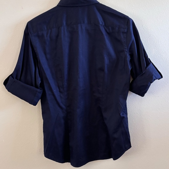 NWT Chaps Women's Navy SZ S Button Down Roll Tab Sleeve Shirt Top Blouse - Picture 8 of 10